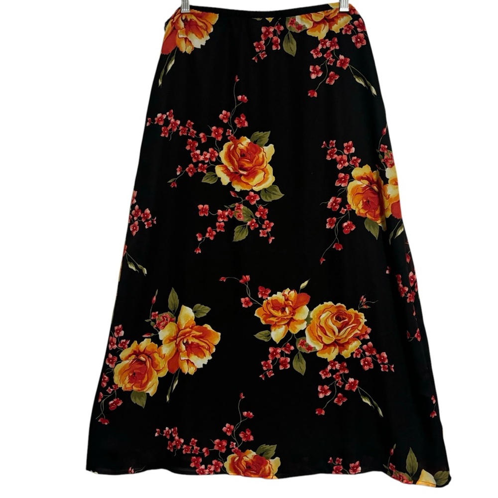 VTG Jaclyn Smith Classic LG Tropical floral skirt black yellow red pink green